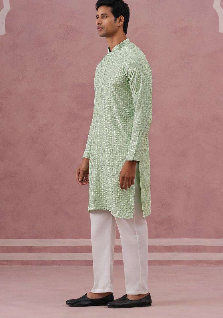 Pista Embroidery Viscose Kurta Pyjama Set For Men - Indya