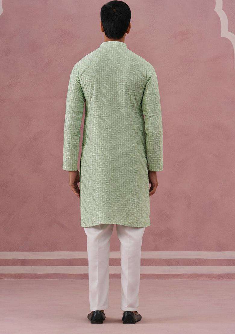 Pista Embroidery Viscose Kurta Pyjama Set For Men - Indya