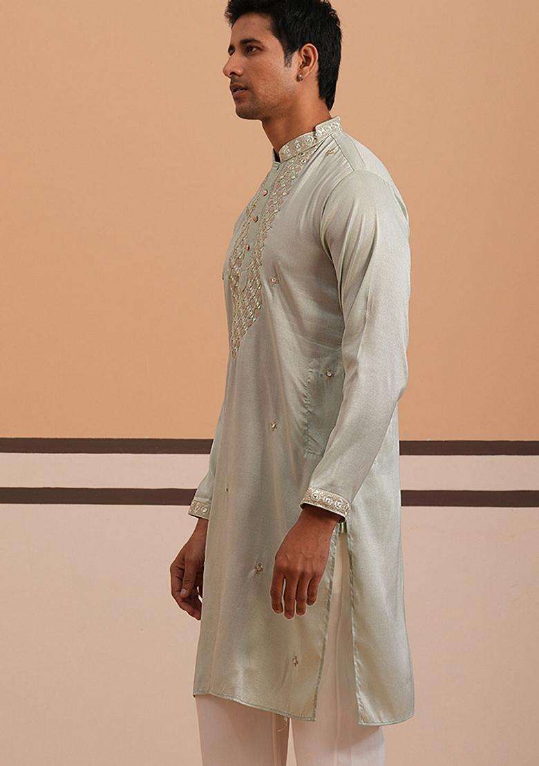 Pista Embroidery Cotton Kurta For Men - Indya