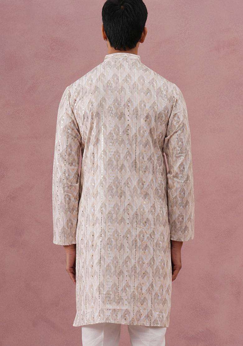 Peach Printed Cotton Kurta For Men - Indya