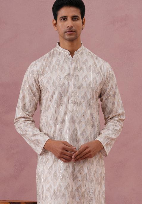 Peach Printed Cotton Kurta For Men
