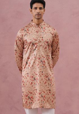 Golden Printed Cotton Kurta For Men