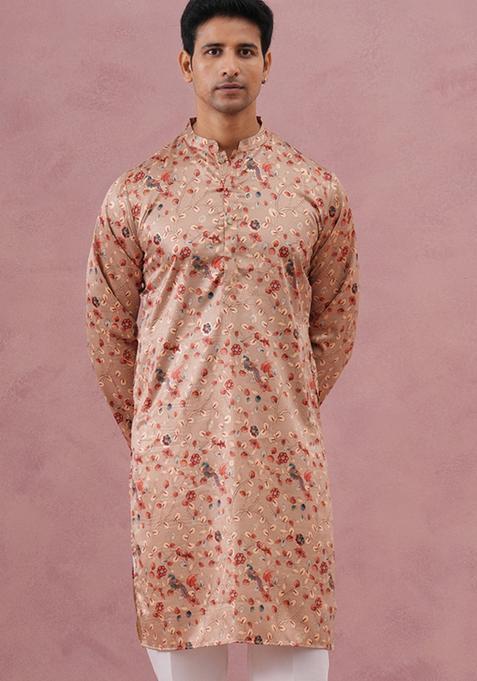 Golden Printed Cotton Kurta For Men