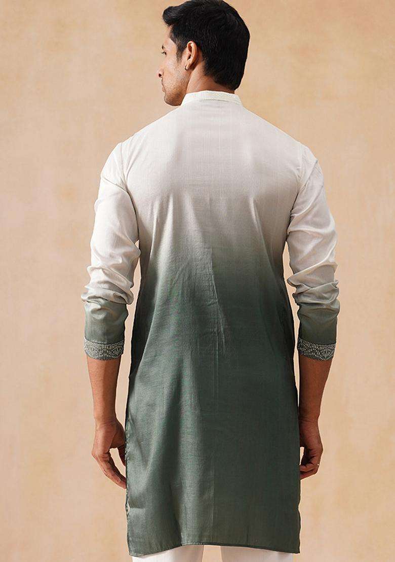 Grey Floral Print Cotton Kurta For Men - Indya