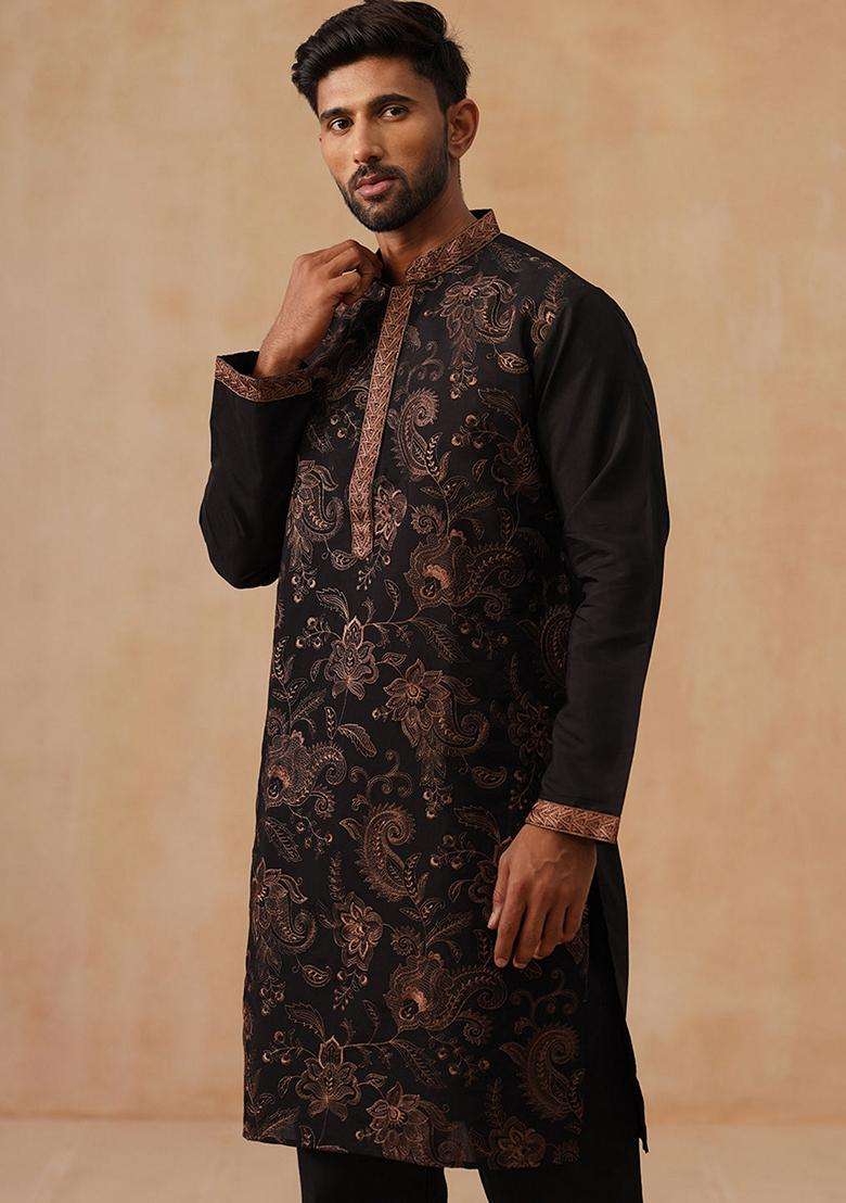 Bronze Paisley Cotton Kurta For Men - Indya