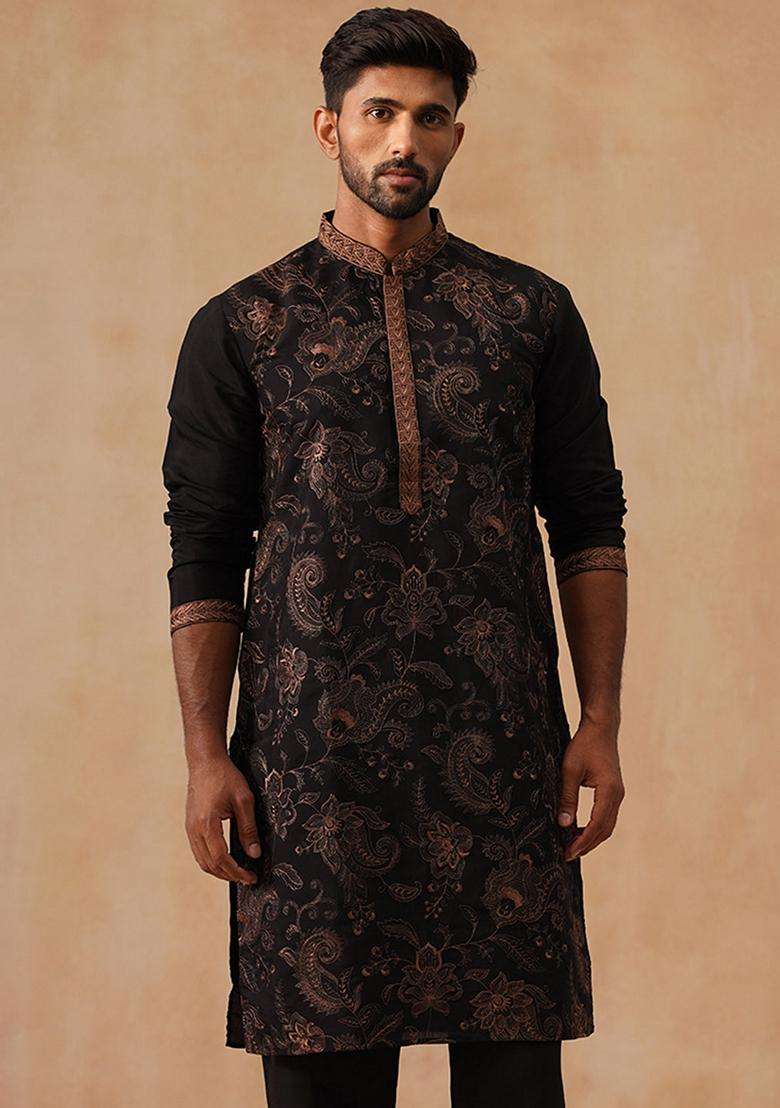 Bronze Paisley Cotton Kurta For Men - Indya
