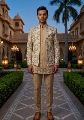 White Embroidery Velvet Indo Western For Men
