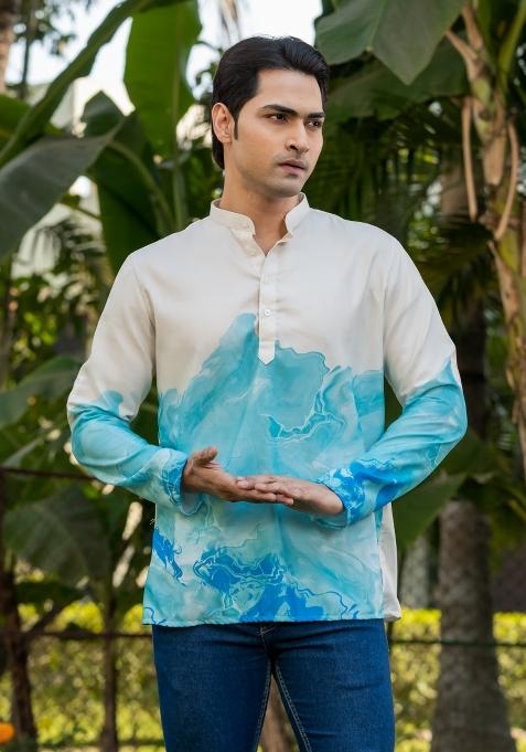 Multicolor Ombre Rayon Short Kurta For Men