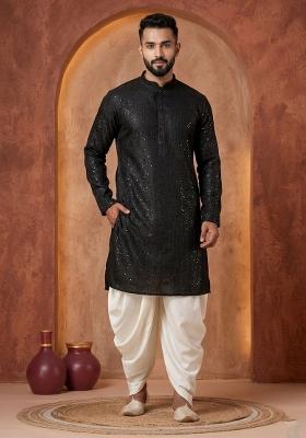 Black Embroidery Bangalorian Kurta Pyjama Set For Men