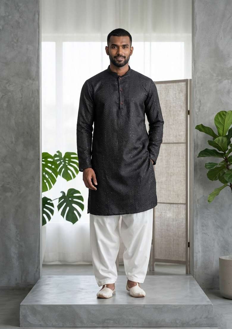 Purple Embroidery Bangalorian Kurta For Men - Indya
