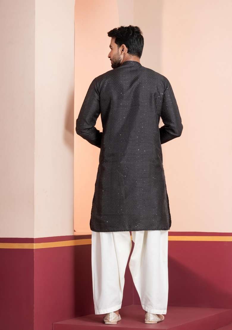 Purple Embroidery Bangalorian Kurta For Men - Indya