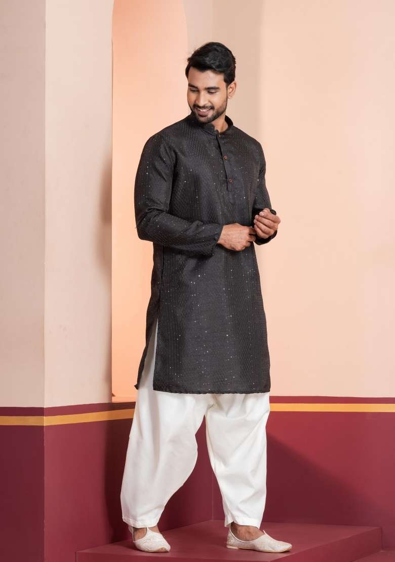 Purple Embroidery Bangalorian Kurta For Men - Indya