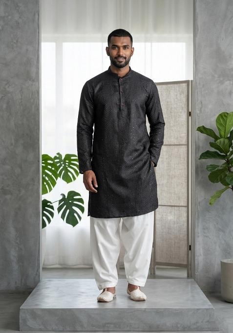 Purple Embroidery Bangalorian Kurta For Men