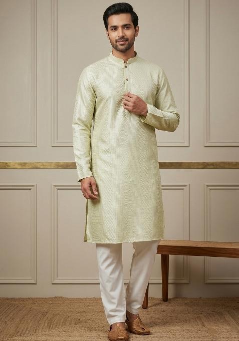 Green Embroidery Bangalorian Kurta Dhoti Set For Men