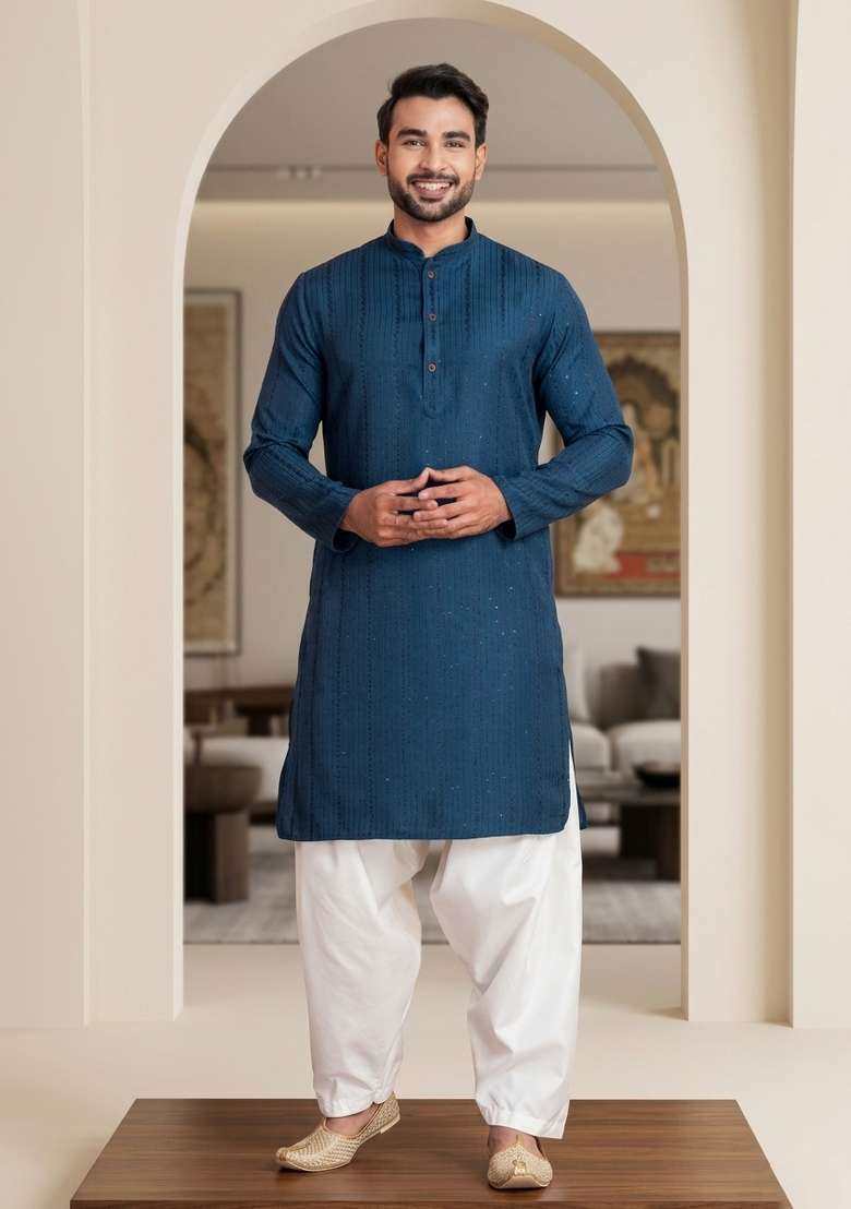 Peach Embroidery Bangalorian Kurta For Men - Indya