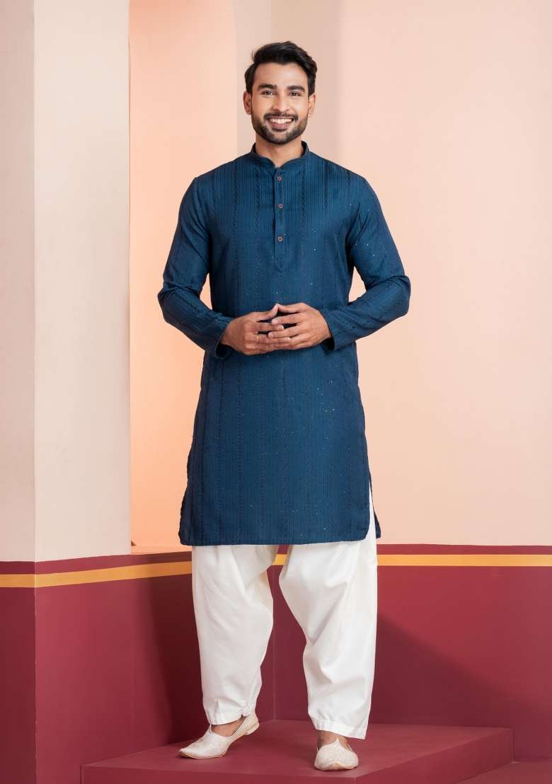 Peach Embroidery Bangalorian Kurta For Men - Indya