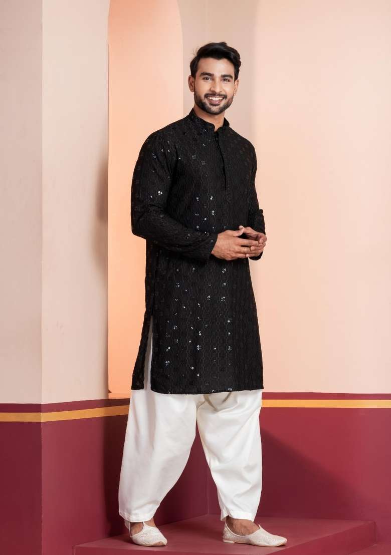 Purple Embroidery Cotton Kurta For Men - Indya