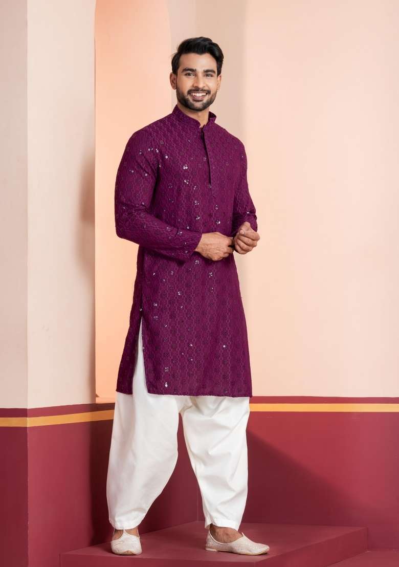 Olive Embroidery Cotton Kurta For Men - Indya