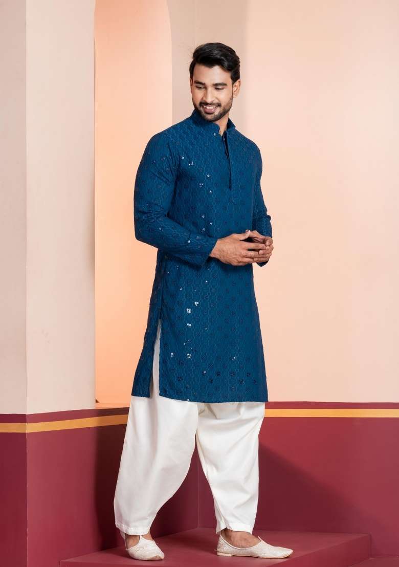 Yellow Embroidery Cotton Kurta For Men - Indya