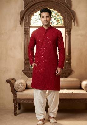 Black Solid Silk Blend Kurta For Men