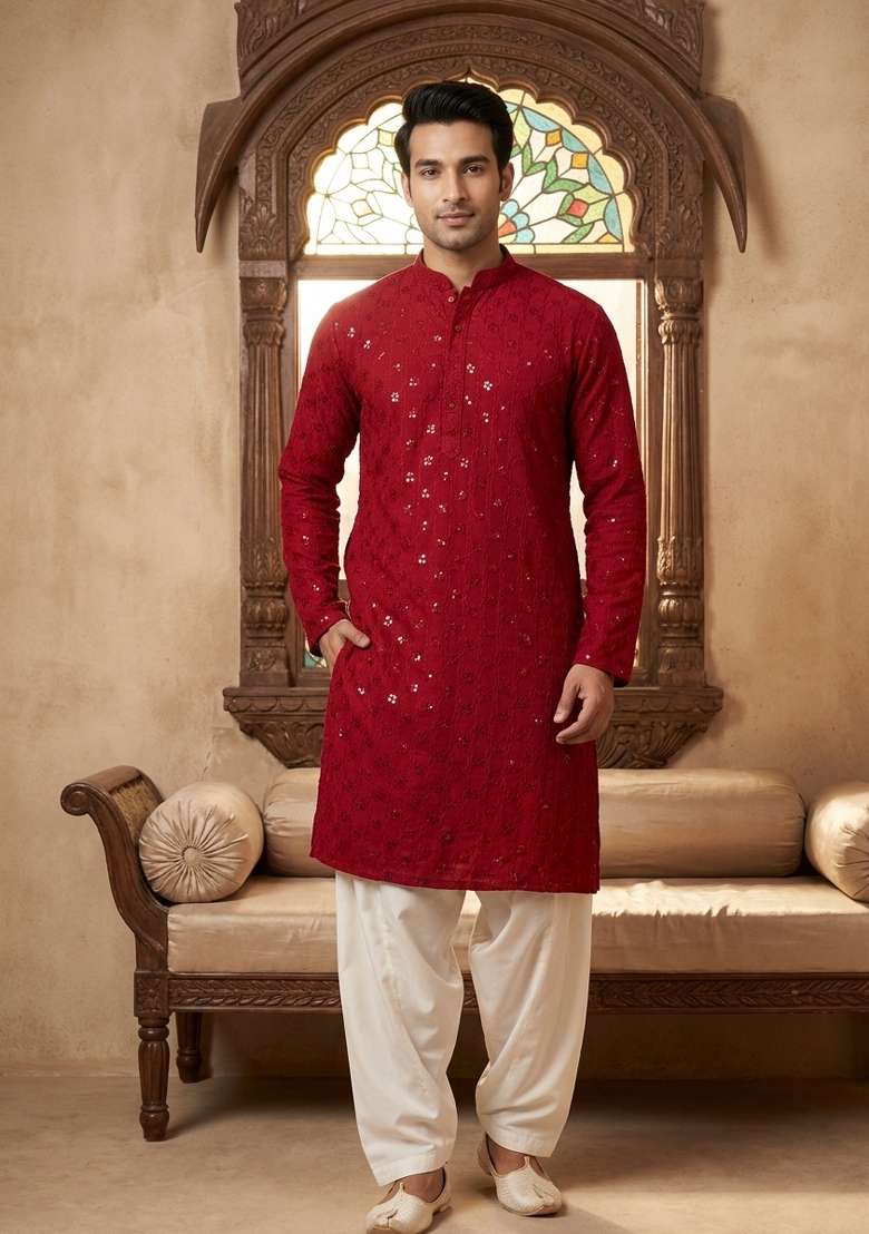 Black Solid Silk Blend Kurta For Men - Indya