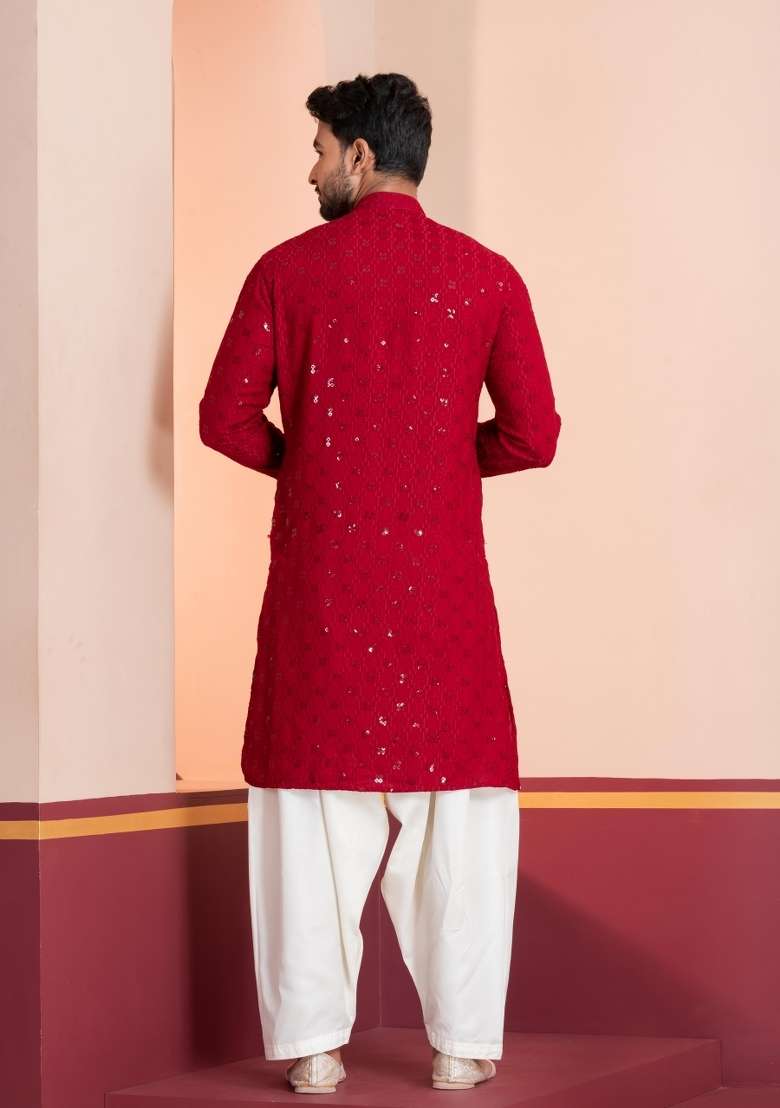 Black Solid Silk Blend Kurta For Men - Indya
