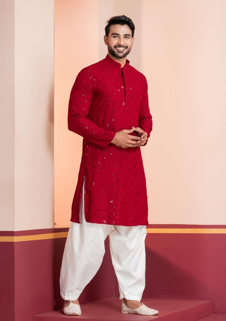 Black Solid Silk Blend Kurta For Men - Indya