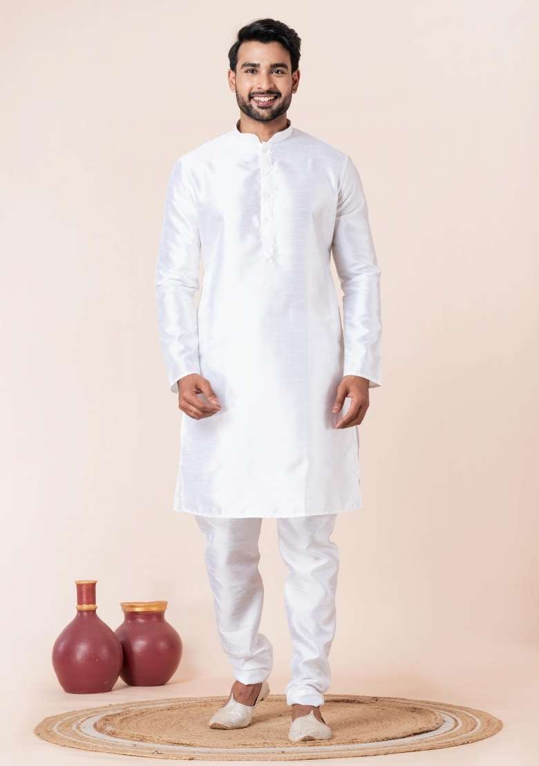 Grey Solid Silk Blend Kurta For Men - Indya