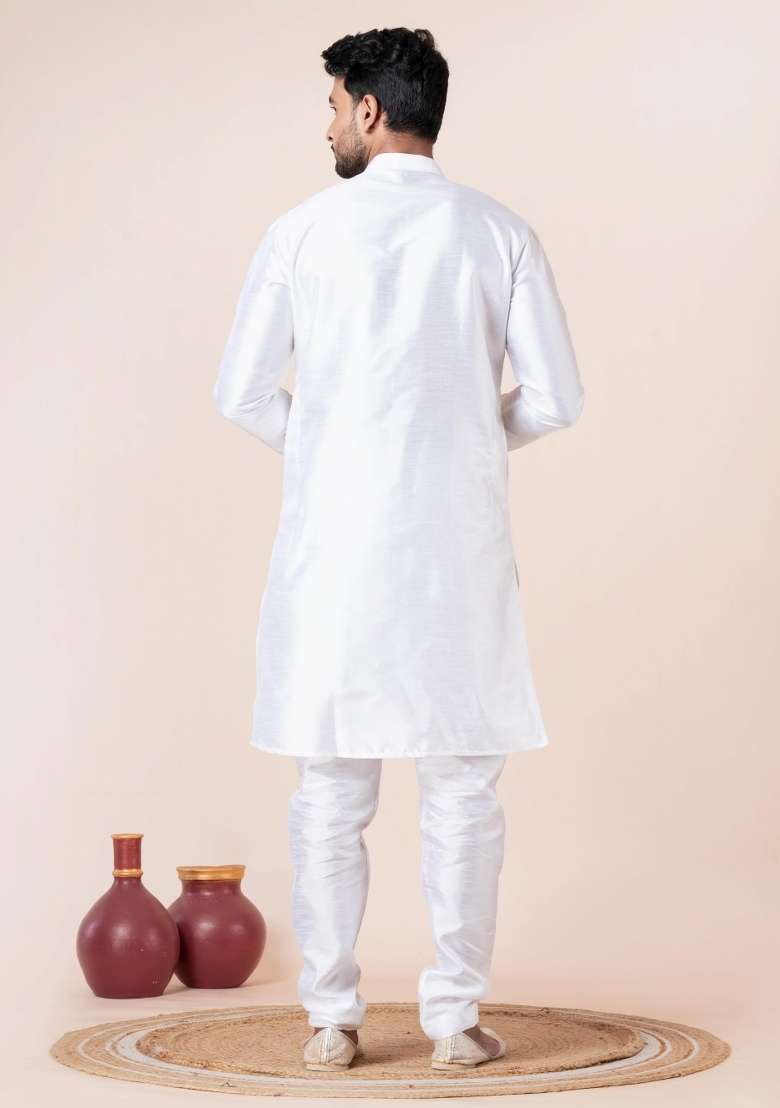 Grey Solid Silk Blend Kurta For Men - Indya