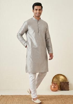 Red Solid Silk Blend Kurta For Men