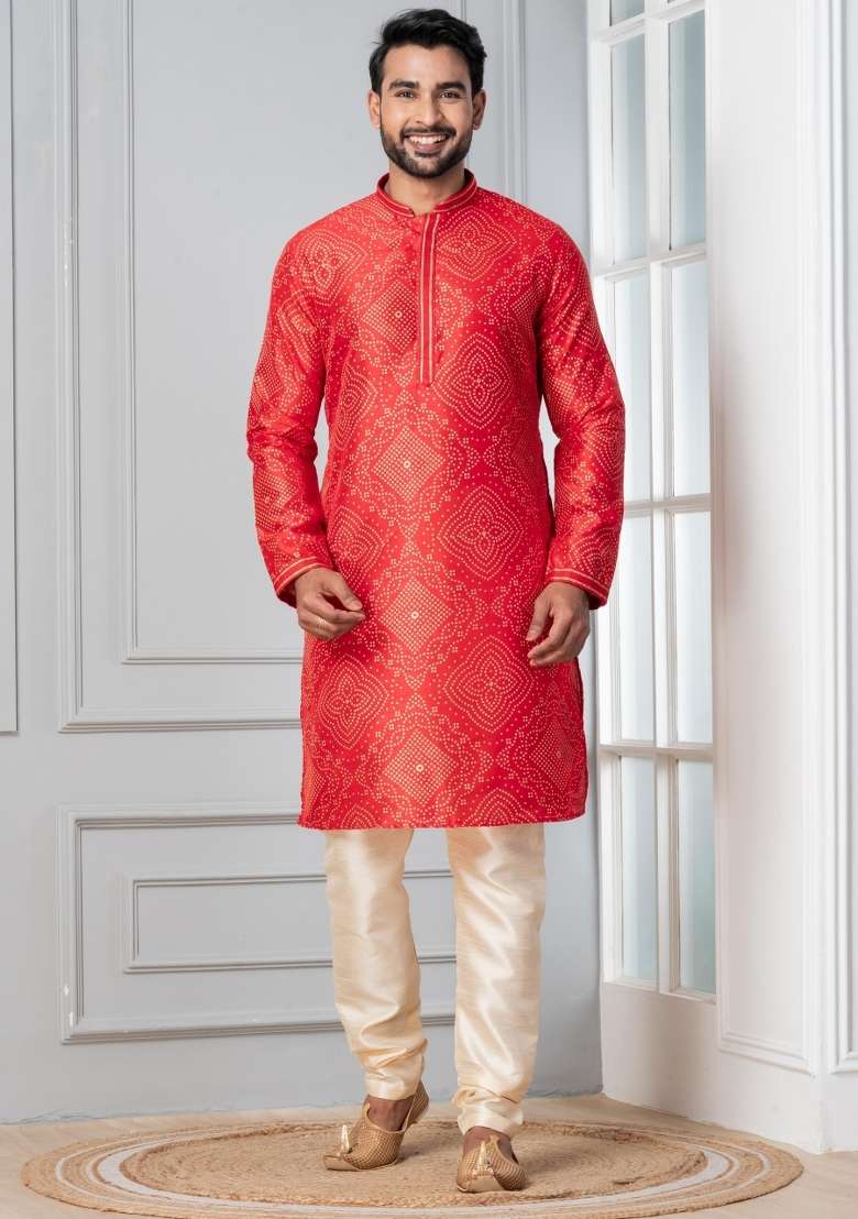 Purple Printed Silk Blend Kurta For Men - Indya