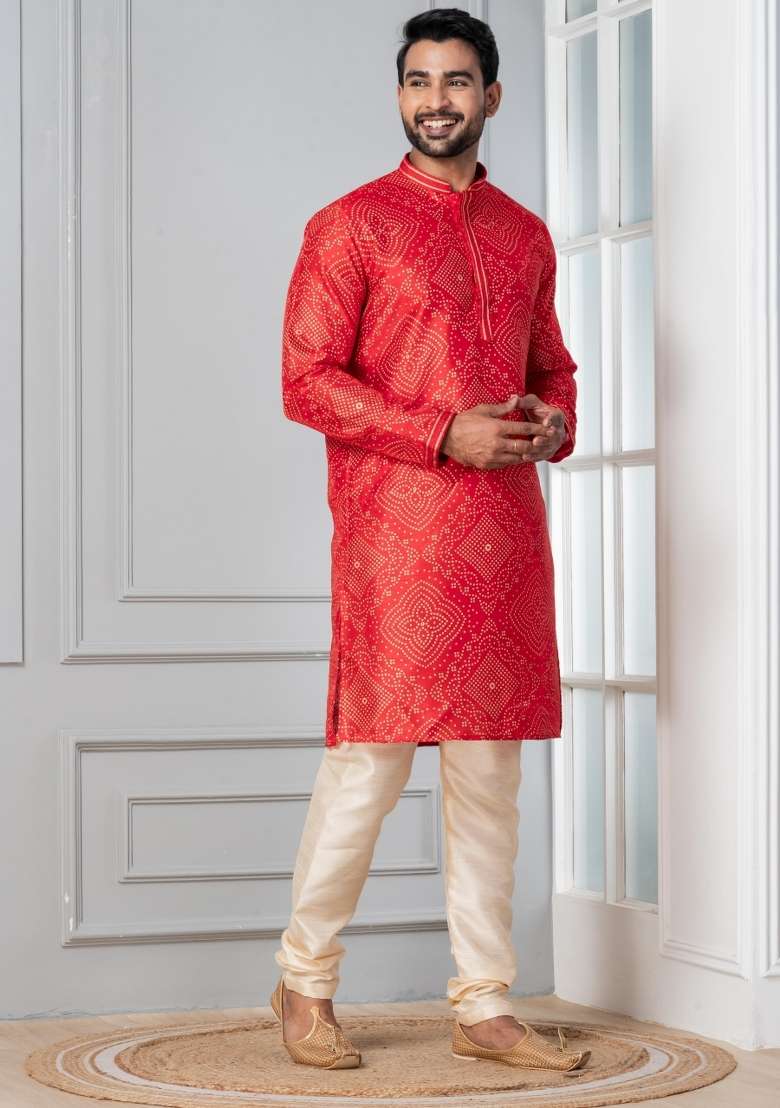Purple Printed Silk Blend Kurta For Men - Indya