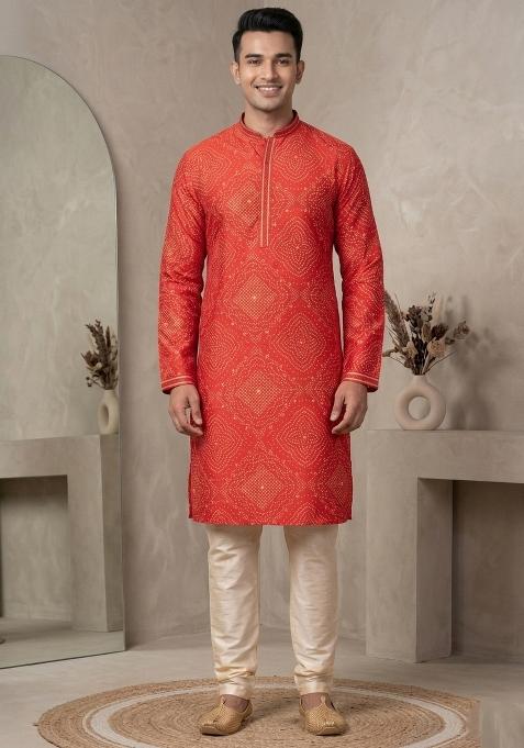 Purple Printed Silk Kurta For Men