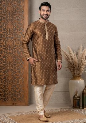 Sky Blue Solid Silk Blend Kurta For Men