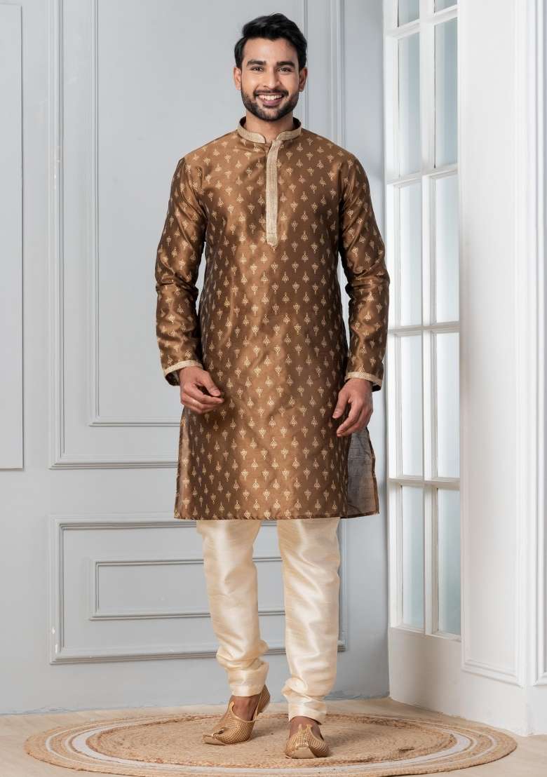 Sky Blue Solid Silk Blend Kurta For Men - Indya