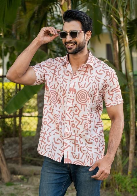 Brown Printed Rayon Shirt For Men