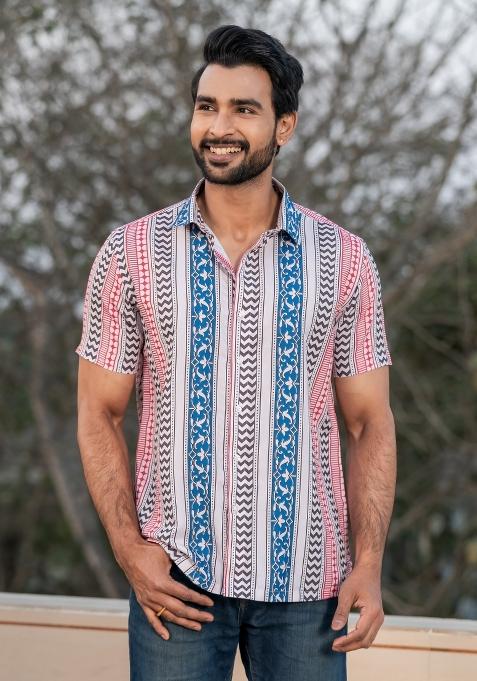 Multicolor Stripes Rayon Shirt For Men