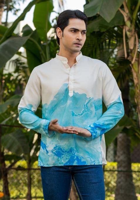 Multicolor Ombre Rayon Short Kurta For Men