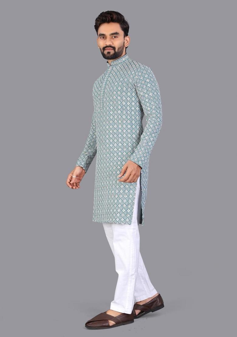 Rama Embroidered Cotton Kurta Pajama For Men - Indya