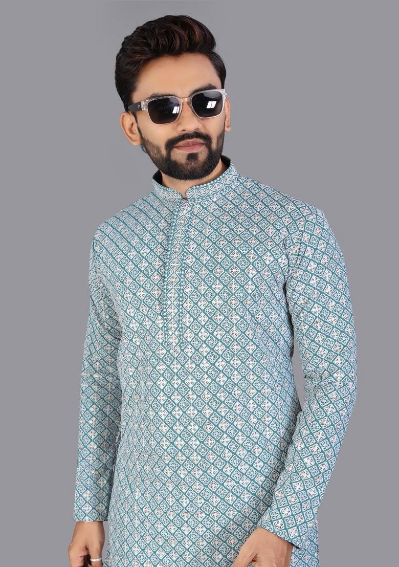 Rama Embroidered Cotton Kurta Pajama For Men - Indya