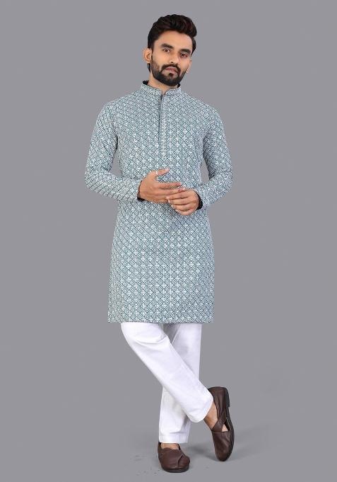 Rama Embroidered Cotton Kurta Pajama For Men