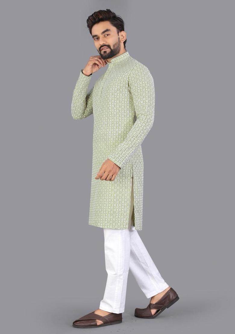 Pista Embroidered Cotton Kurta Pajama For Men - Indya
