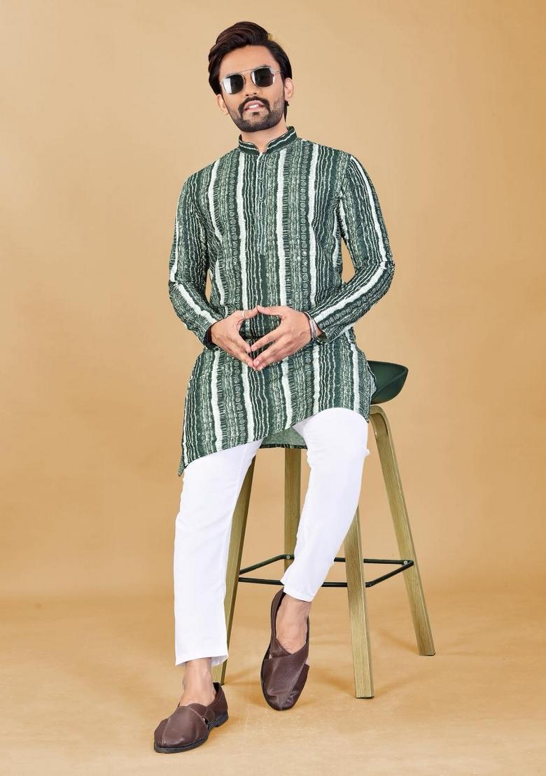 Green Embroidered Rayon Kurta Pajama For Men - Indya