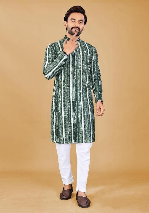 Green Embroidered Rayon Kurta Pajama For Men