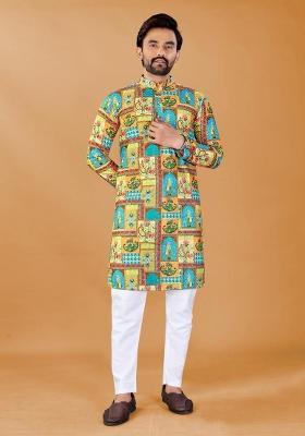 Multicolor Embroidered Rayon Kurta Pajama For Men