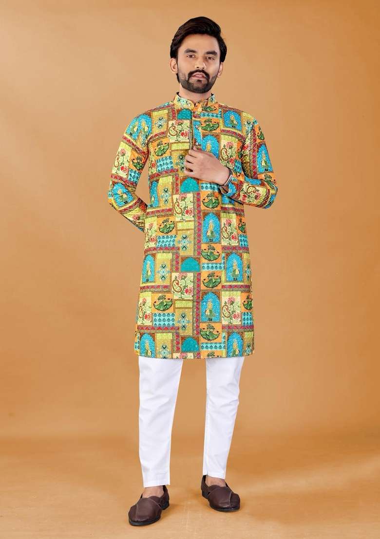 Multicolor Embroidered Rayon Kurta Pajama For Men - Indya