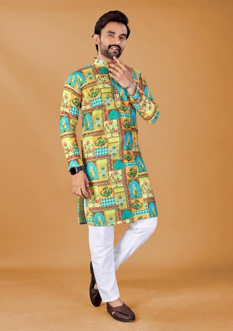 Multicolor Embroidered Rayon Kurta Pajama For Men - Indya