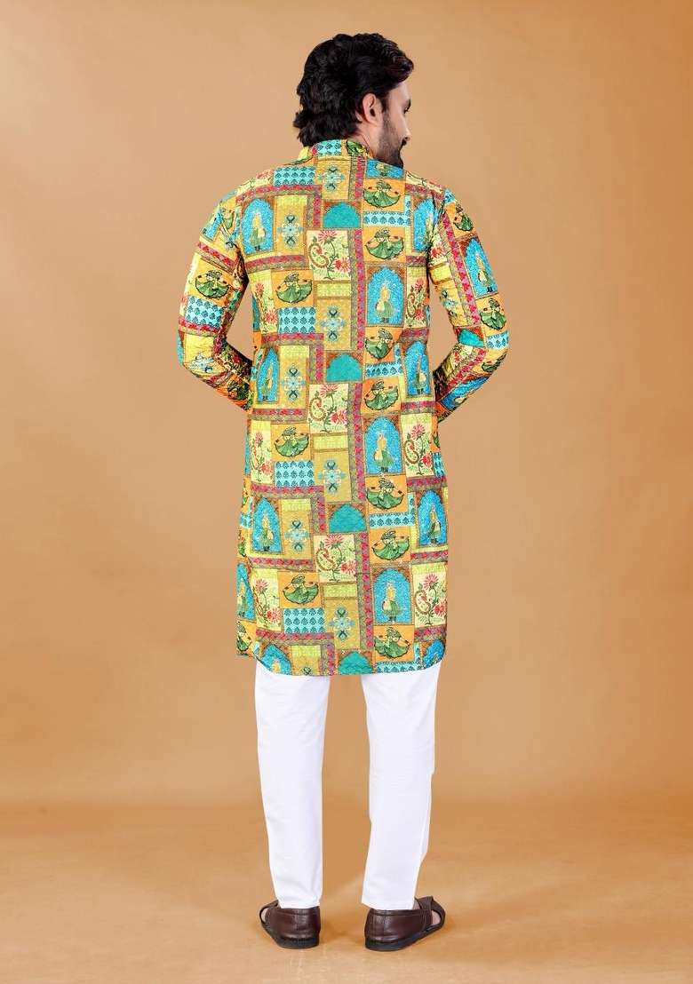 Multicolor Embroidered Rayon Kurta Pajama For Men - Indya