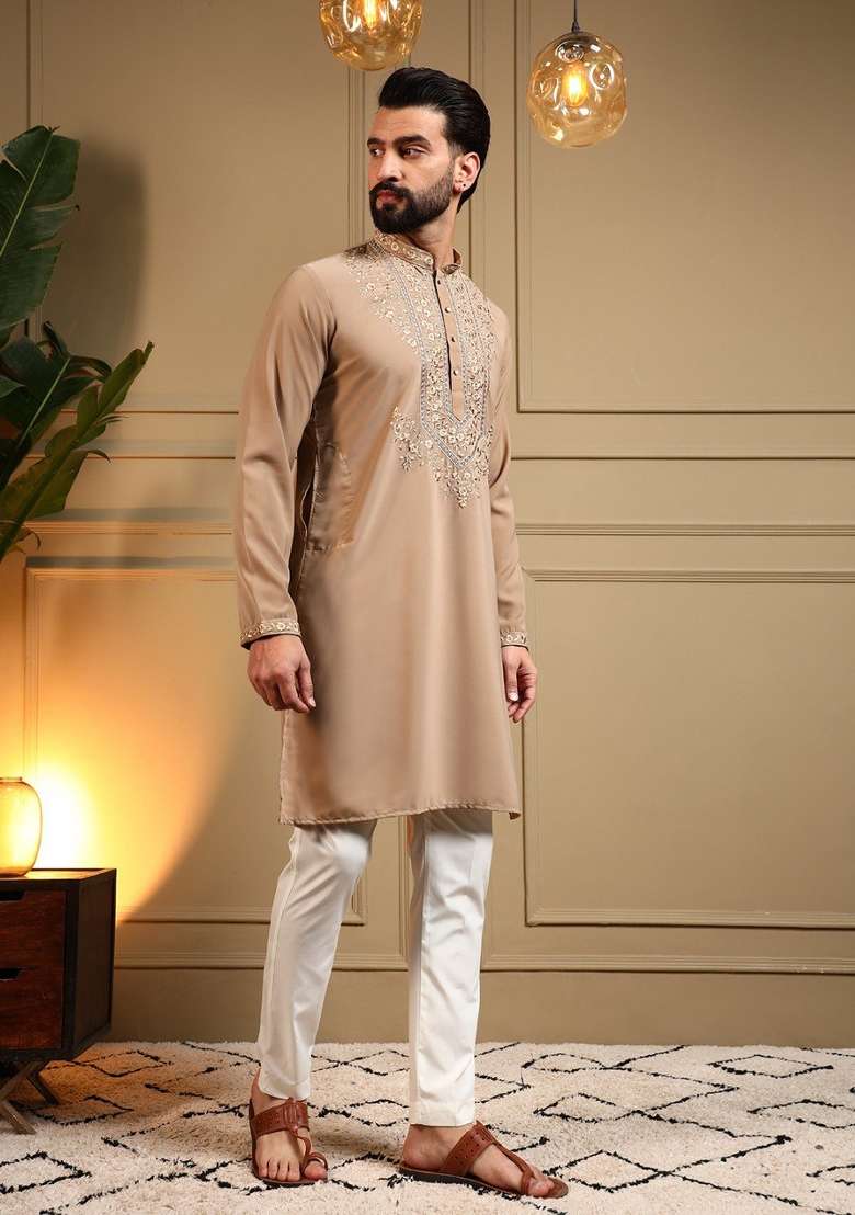 Chiku Embroidered Armani Lachko Kurta Pyjama For Men - Indya