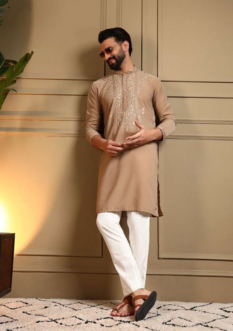 Chiku Embroidered Armani Lachko Kurta Pyjama For Men - Indya